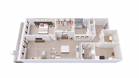 Floor plan for 1 bed, 1.5 baths, 1287 sqft
